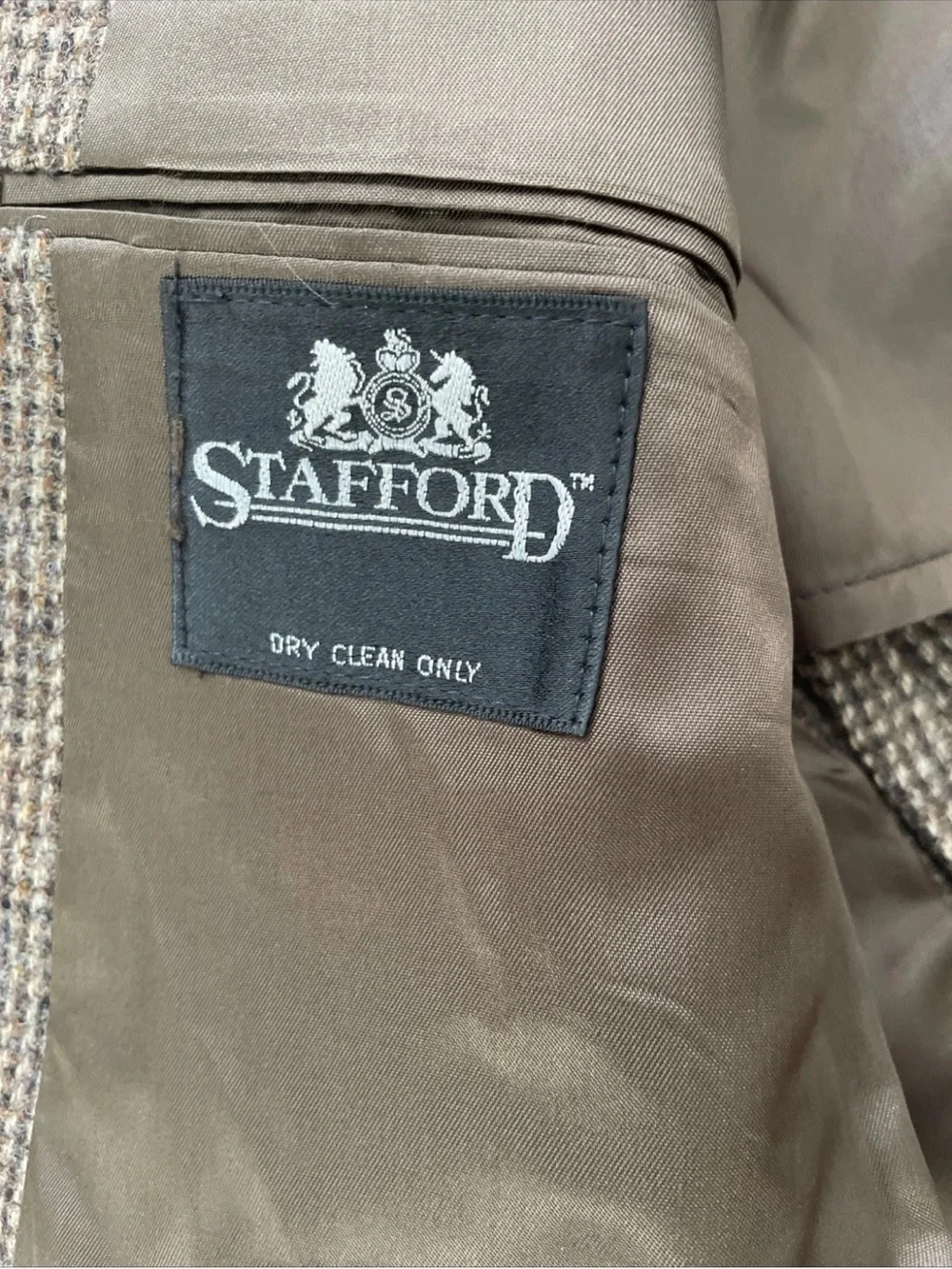 Stafford Blazer Men’s 44L/Long 100% WOOL Tweed Suede Elbow Patches MADE IN USA